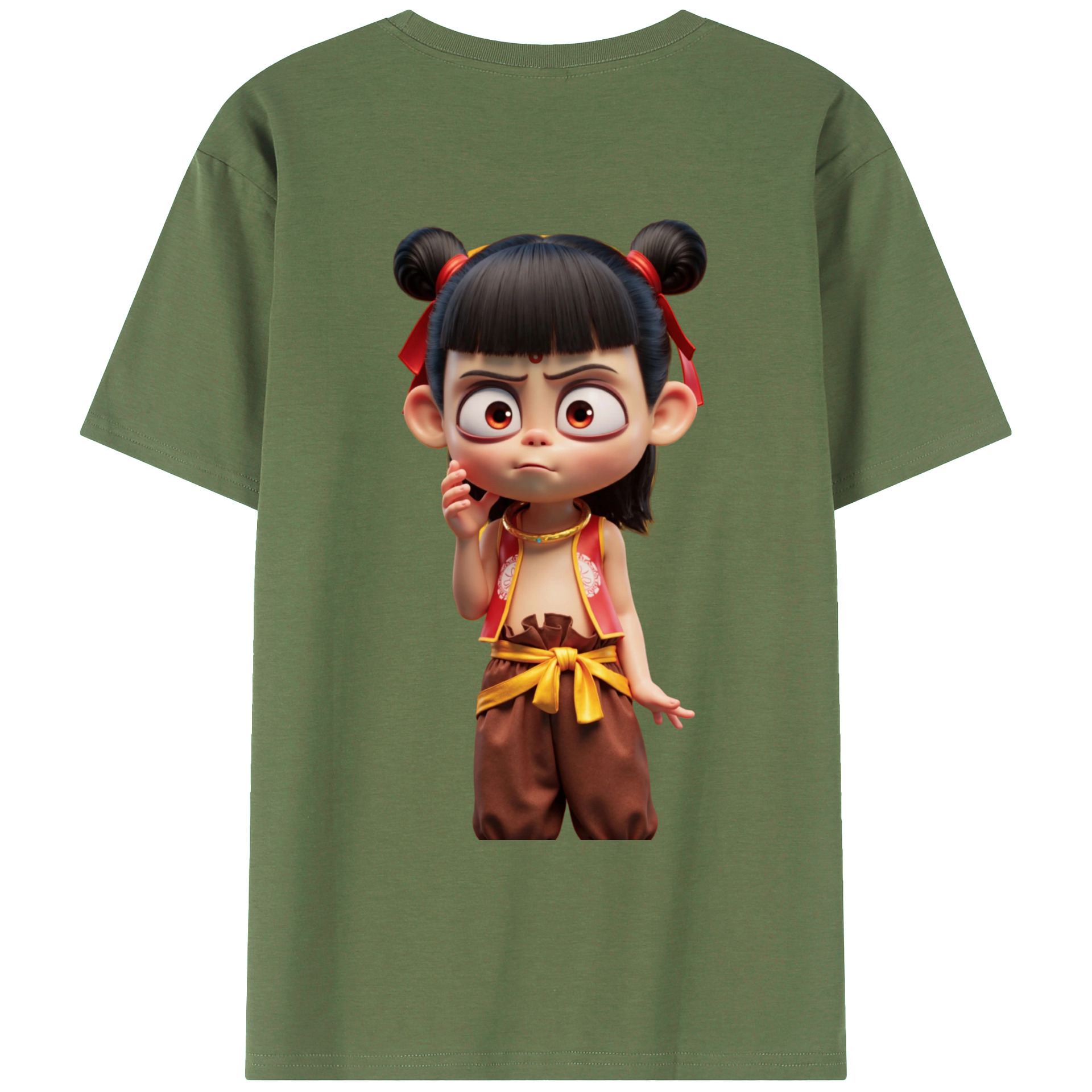（画像用） Ne Zha 2 ナタ 魔童の大暴れ 綿100％ メンズ半袖Tシャツ（バックプリント） 通気性